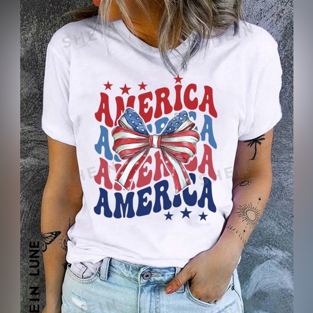 SHEIN LUNE Women Summer Letter And Independence Day tee